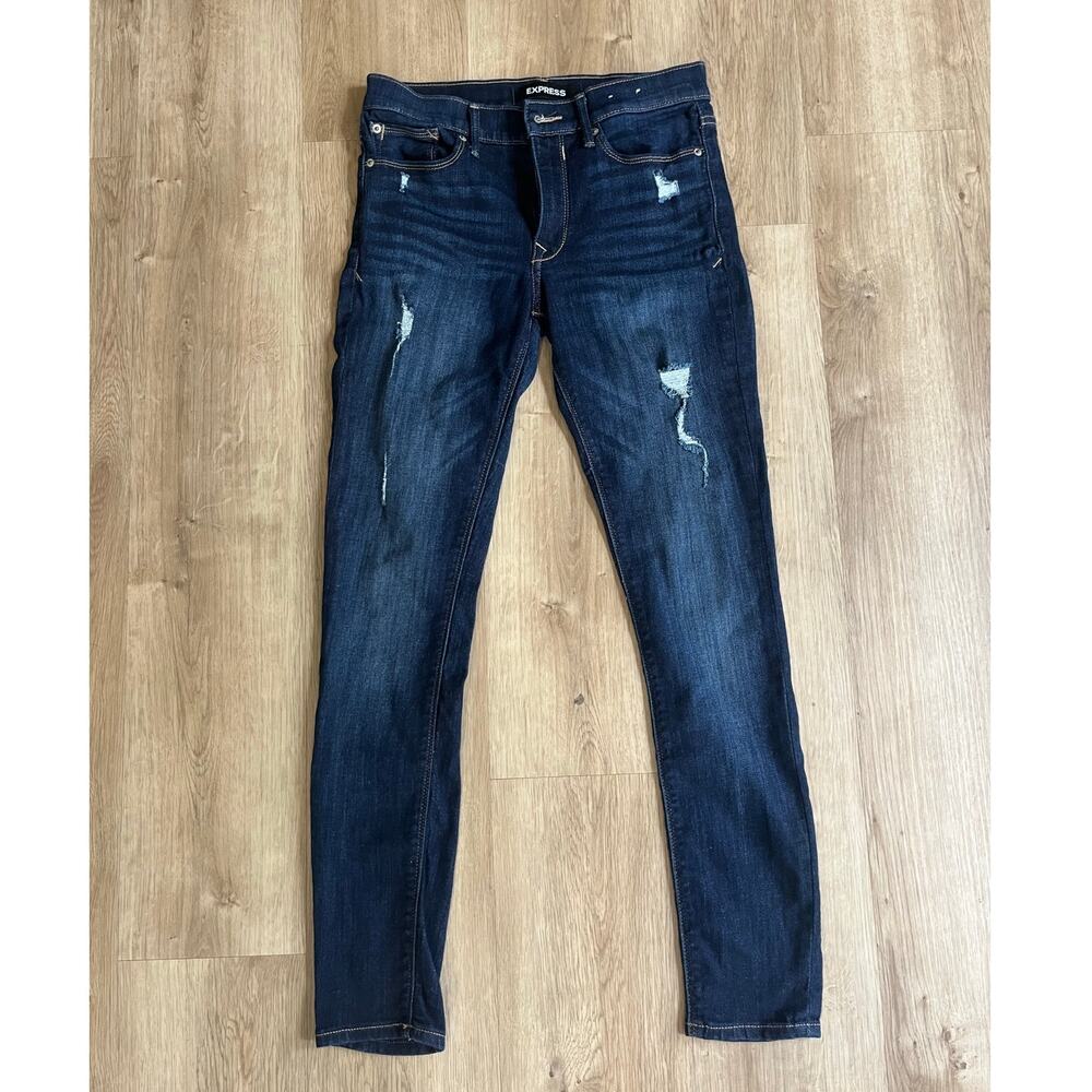 Express Jeans Size 4 Regular Legging Mid Rise Jeans Distressed Stretchy